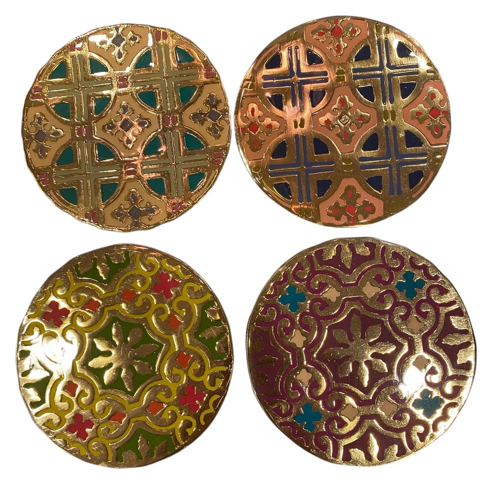 Anthropologie Aliye Geometric Patterns Brass Coasters set of 4